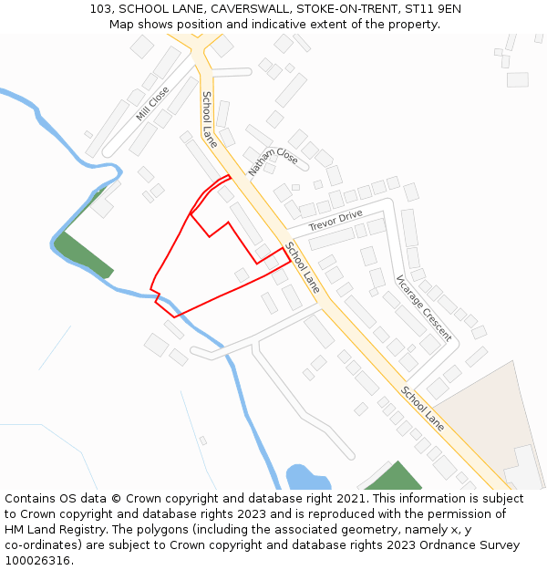 103, SCHOOL LANE, CAVERSWALL, STOKE-ON-TRENT, ST11 9EN: Location map and indicative extent of plot