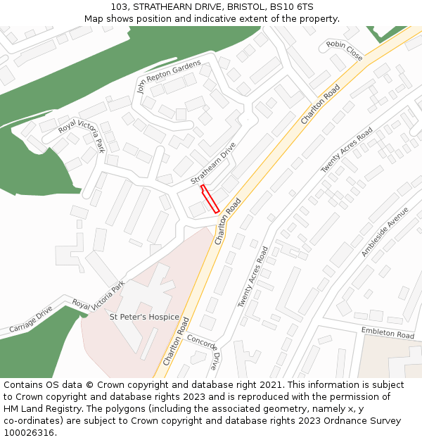 103, STRATHEARN DRIVE, BRISTOL, BS10 6TS: Location map and indicative extent of plot