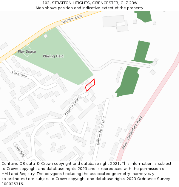 103, STRATTON HEIGHTS, CIRENCESTER, GL7 2RW: Location map and indicative extent of plot