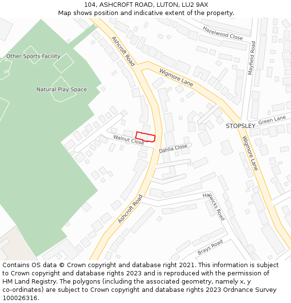 104, ASHCROFT ROAD, LUTON, LU2 9AX: Location map and indicative extent of plot