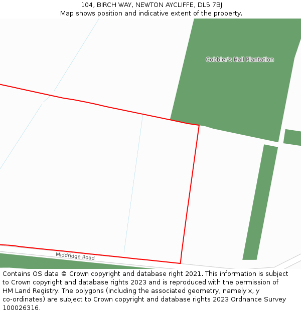 104, BIRCH WAY, NEWTON AYCLIFFE, DL5 7BJ: Location map and indicative extent of plot