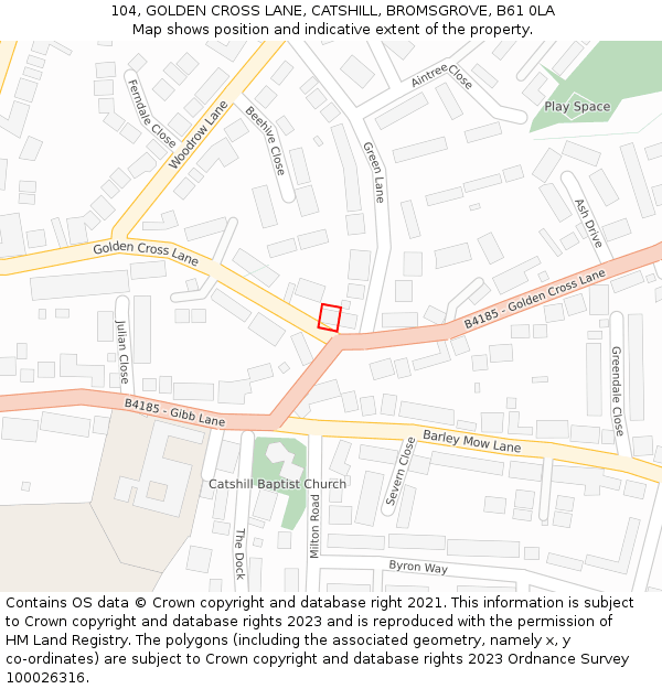 104, GOLDEN CROSS LANE, CATSHILL, BROMSGROVE, B61 0LA: Location map and indicative extent of plot