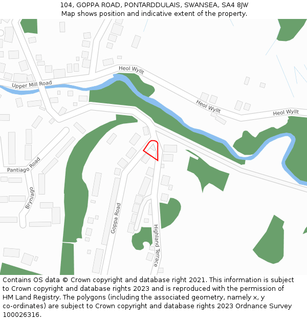 104, GOPPA ROAD, PONTARDDULAIS, SWANSEA, SA4 8JW: Location map and indicative extent of plot