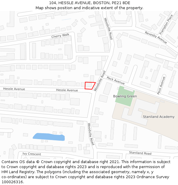 104, HESSLE AVENUE, BOSTON, PE21 8DE: Location map and indicative extent of plot