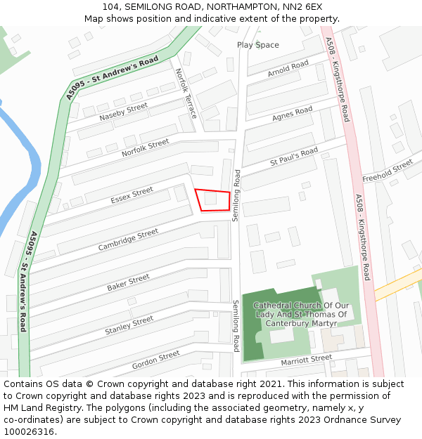 104, SEMILONG ROAD, NORTHAMPTON, NN2 6EX: Location map and indicative extent of plot