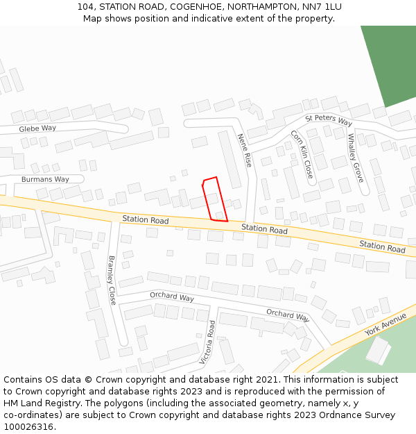 104, STATION ROAD, COGENHOE, NORTHAMPTON, NN7 1LU: Location map and indicative extent of plot