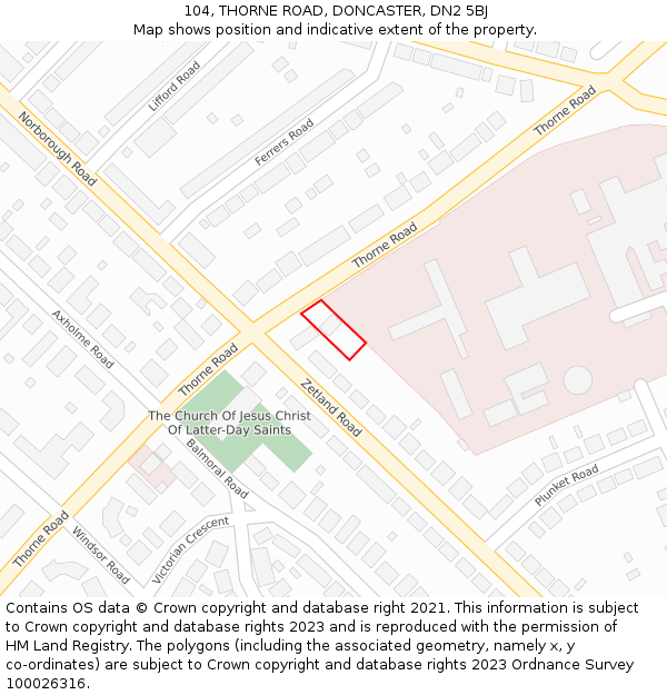 104, THORNE ROAD, DONCASTER, DN2 5BJ: Location map and indicative extent of plot