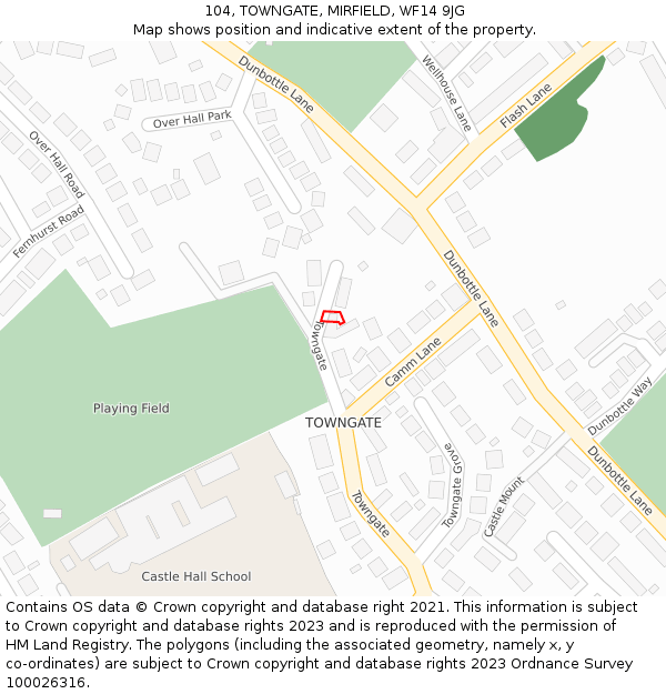 104, TOWNGATE, MIRFIELD, WF14 9JG: Location map and indicative extent of plot