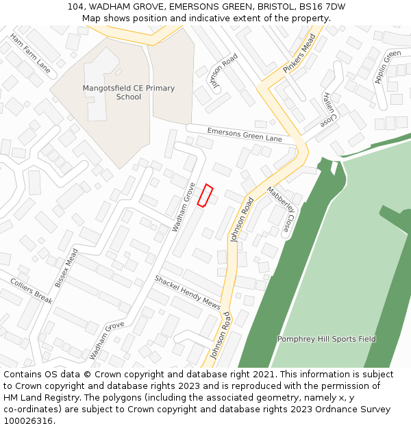 104, WADHAM GROVE, EMERSONS GREEN, BRISTOL, BS16 7DW: Location map and indicative extent of plot