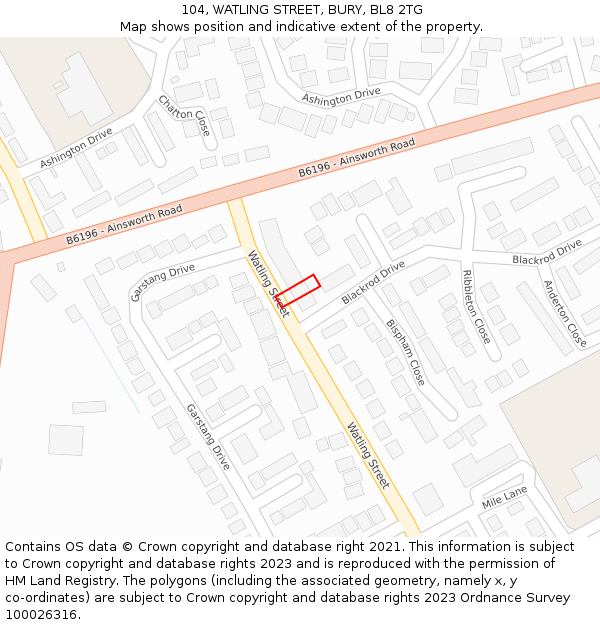 104, WATLING STREET, BURY, BL8 2TG: Location map and indicative extent of plot