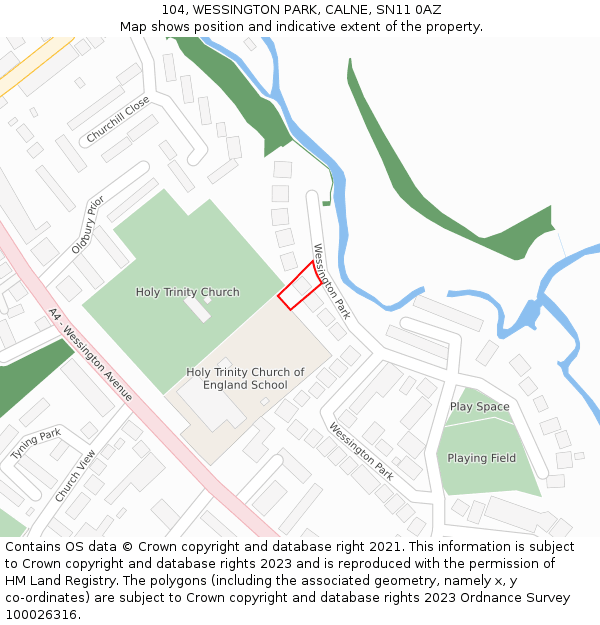 104, WESSINGTON PARK, CALNE, SN11 0AZ: Location map and indicative extent of plot