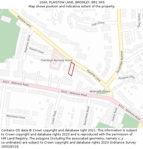 104A, PLAISTOW LANE, BROMLEY, BR1 3AS: Location map and indicative extent of plot