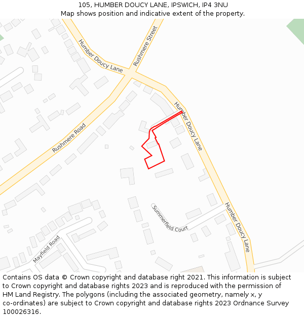 105, HUMBER DOUCY LANE, IPSWICH, IP4 3NU: Location map and indicative extent of plot