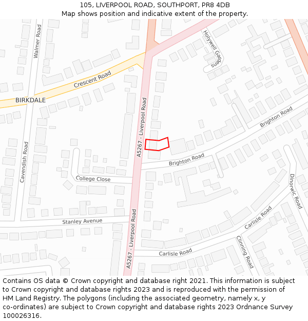 105, LIVERPOOL ROAD, SOUTHPORT, PR8 4DB: Location map and indicative extent of plot