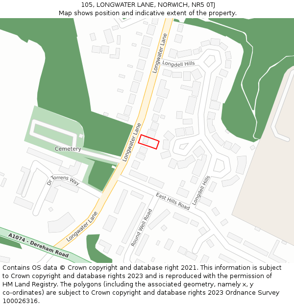 105, LONGWATER LANE, NORWICH, NR5 0TJ: Location map and indicative extent of plot