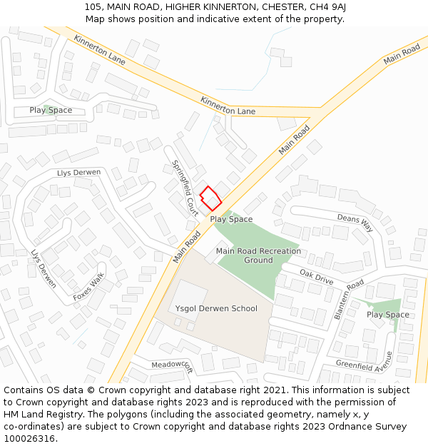 105, MAIN ROAD, HIGHER KINNERTON, CHESTER, CH4 9AJ: Location map and indicative extent of plot