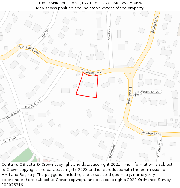 106, BANKHALL LANE, HALE, ALTRINCHAM, WA15 0NW: Location map and indicative extent of plot