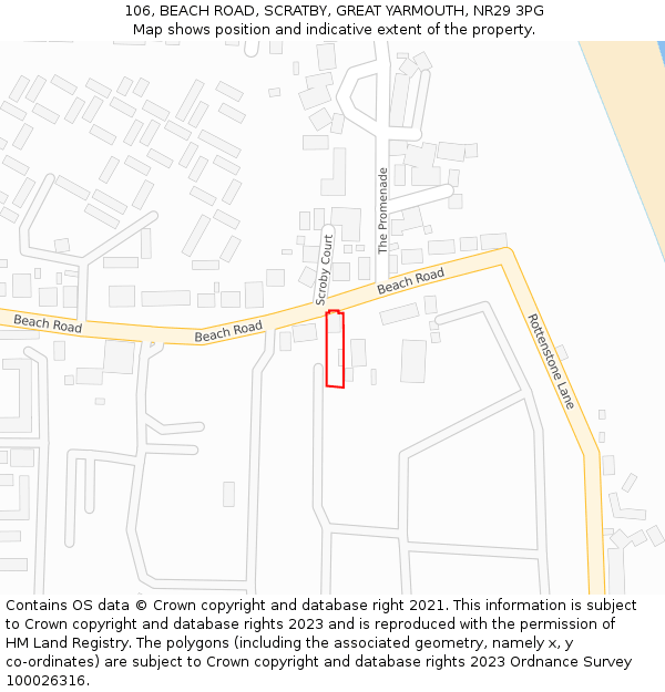 106, BEACH ROAD, SCRATBY, GREAT YARMOUTH, NR29 3PG: Location map and indicative extent of plot