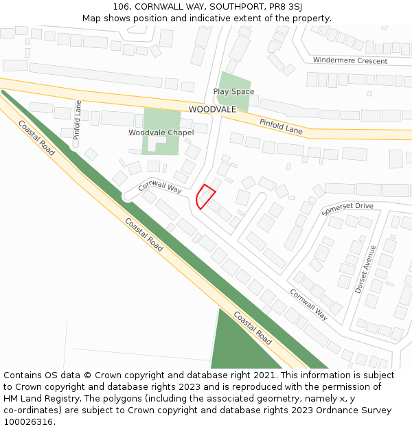 106, CORNWALL WAY, SOUTHPORT, PR8 3SJ: Location map and indicative extent of plot