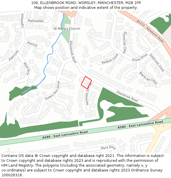 106, ELLENBROOK ROAD, WORSLEY, MANCHESTER, M28 1FR: Location map and indicative extent of plot