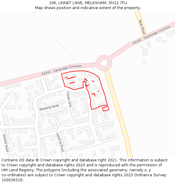 106, LINNET LANE, MELKSHAM, SN12 7FU: Location map and indicative extent of plot