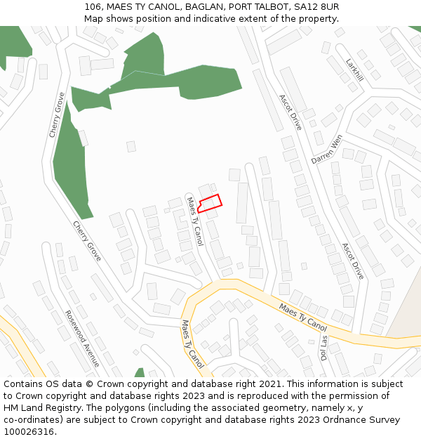 106, MAES TY CANOL, BAGLAN, PORT TALBOT, SA12 8UR: Location map and indicative extent of plot