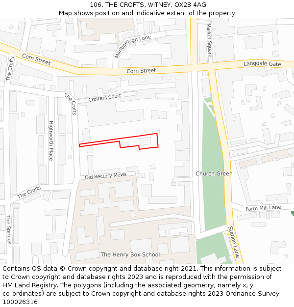 106, THE CROFTS, WITNEY, OX28 4AG: Location map and indicative extent of plot