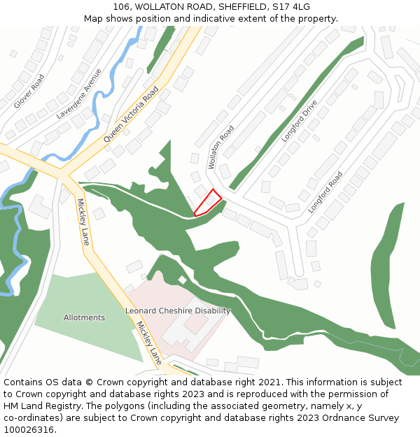 106, WOLLATON ROAD, SHEFFIELD, S17 4LG: Location map and indicative extent of plot