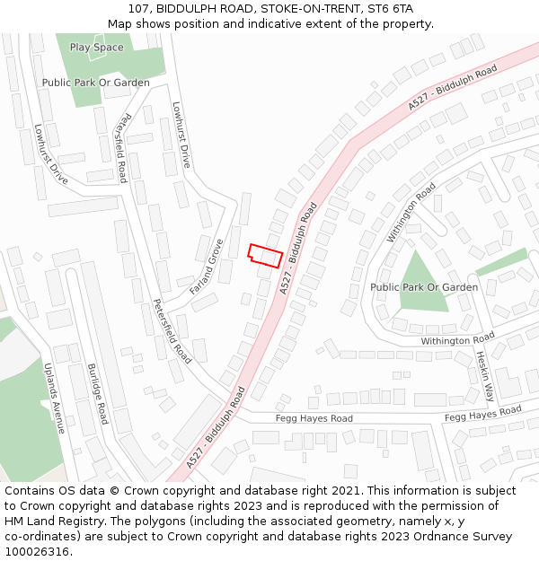 107, BIDDULPH ROAD, STOKE-ON-TRENT, ST6 6TA: Location map and indicative extent of plot