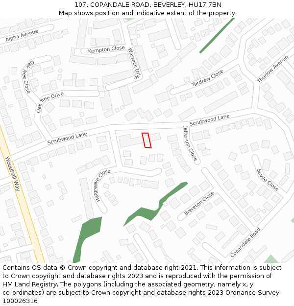 107, COPANDALE ROAD, BEVERLEY, HU17 7BN: Location map and indicative extent of plot