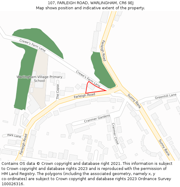 107, FARLEIGH ROAD, WARLINGHAM, CR6 9EJ: Location map and indicative extent of plot