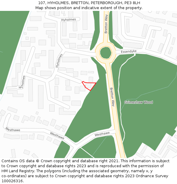 107, HYHOLMES, BRETTON, PETERBOROUGH, PE3 8LH: Location map and indicative extent of plot