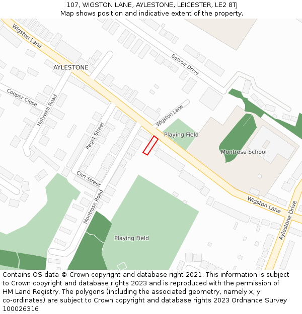 107, WIGSTON LANE, AYLESTONE, LEICESTER, LE2 8TJ: Location map and indicative extent of plot