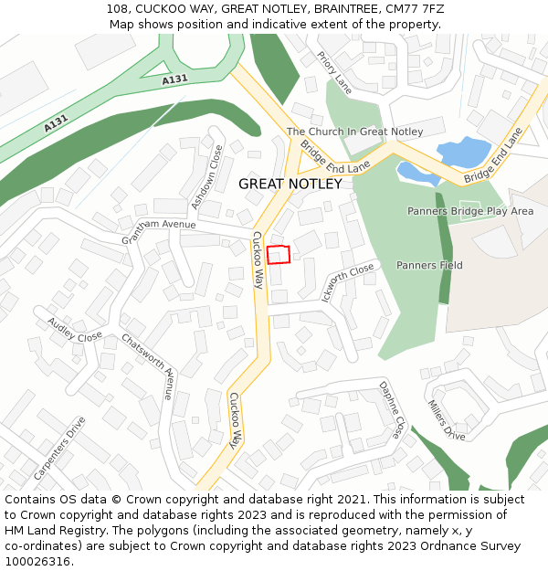 108, CUCKOO WAY, GREAT NOTLEY, BRAINTREE, CM77 7FZ: Location map and indicative extent of plot