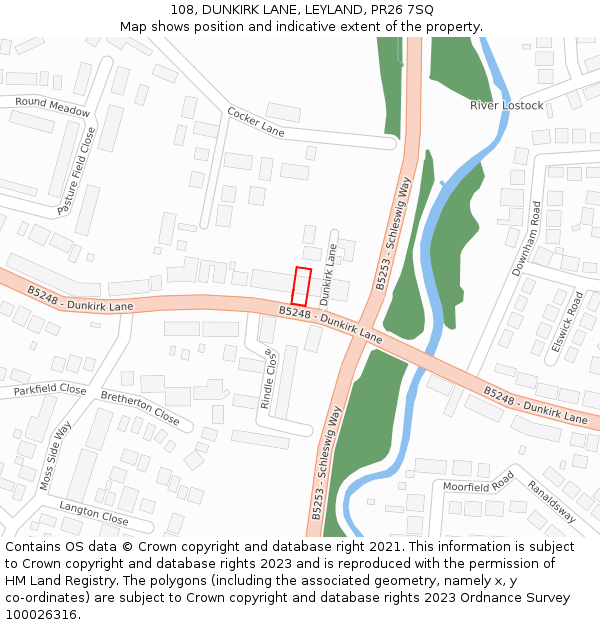 108, DUNKIRK LANE, LEYLAND, PR26 7SQ: Location map and indicative extent of plot