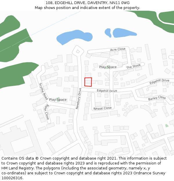 108, EDGEHILL DRIVE, DAVENTRY, NN11 0WG: Location map and indicative extent of plot