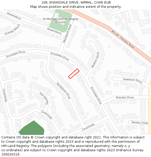 108, ENNISDALE DRIVE, WIRRAL, CH48 9UB: Location map and indicative extent of plot