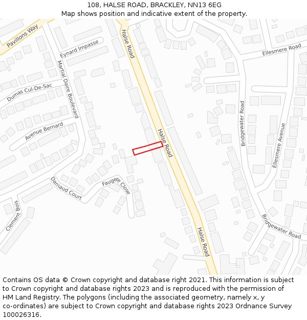 108, HALSE ROAD, BRACKLEY, NN13 6EG: Location map and indicative extent of plot