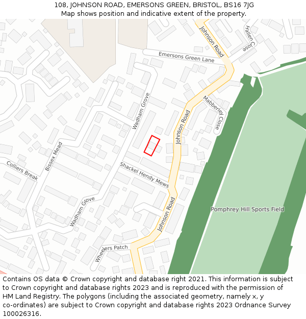 108, JOHNSON ROAD, EMERSONS GREEN, BRISTOL, BS16 7JG: Location map and indicative extent of plot