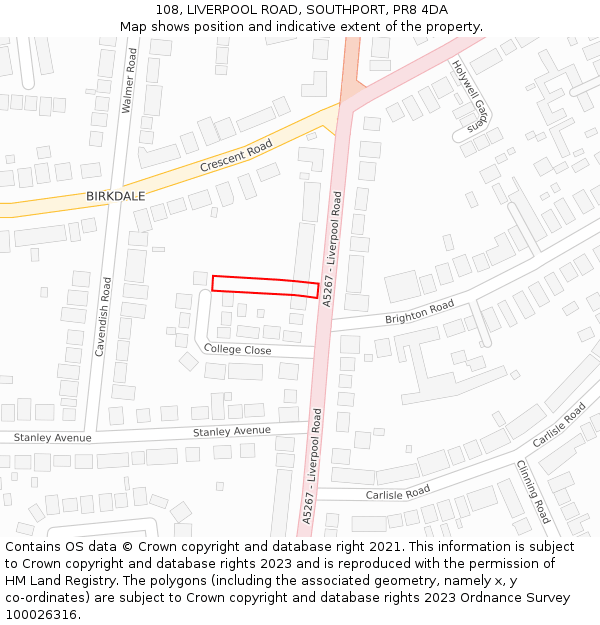 108, LIVERPOOL ROAD, SOUTHPORT, PR8 4DA: Location map and indicative extent of plot