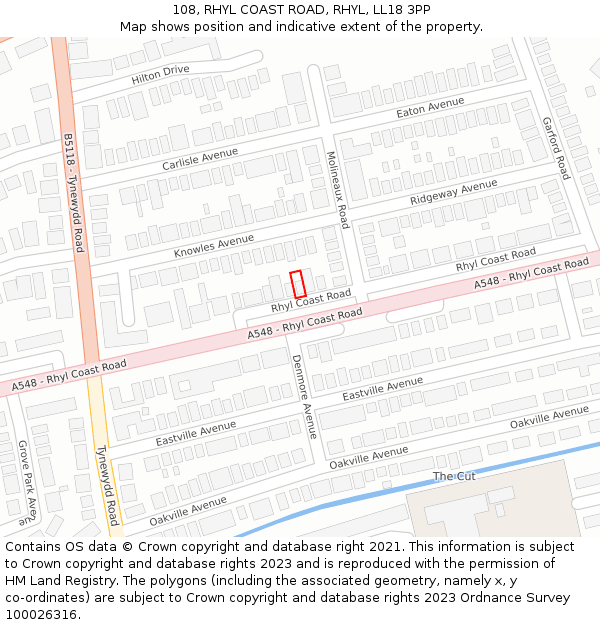 108, RHYL COAST ROAD, RHYL, LL18 3PP: Location map and indicative extent of plot