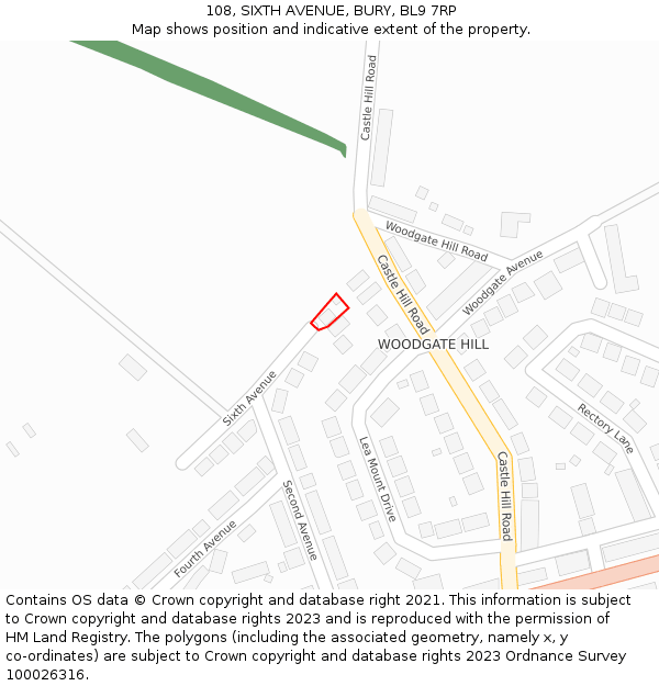 108, SIXTH AVENUE, BURY, BL9 7RP: Location map and indicative extent of plot