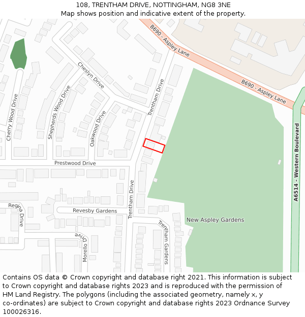 108, TRENTHAM DRIVE, NOTTINGHAM, NG8 3NE: Location map and indicative extent of plot