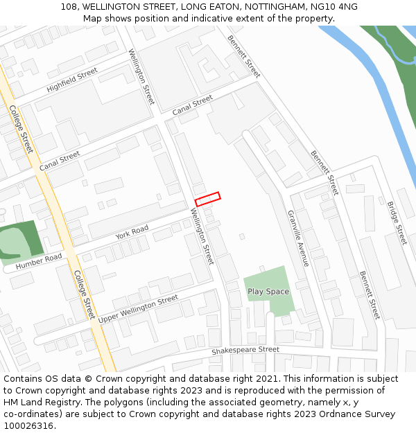 108, WELLINGTON STREET, LONG EATON, NOTTINGHAM, NG10 4NG: Location map and indicative extent of plot