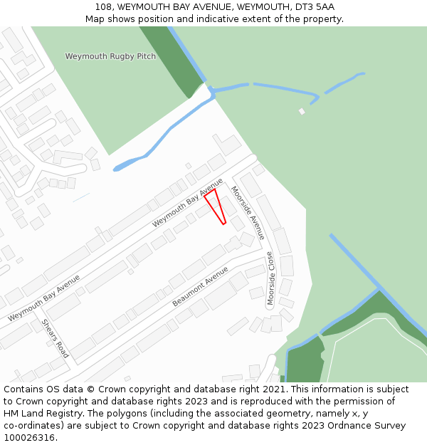 108, WEYMOUTH BAY AVENUE, WEYMOUTH, DT3 5AA: Location map and indicative extent of plot