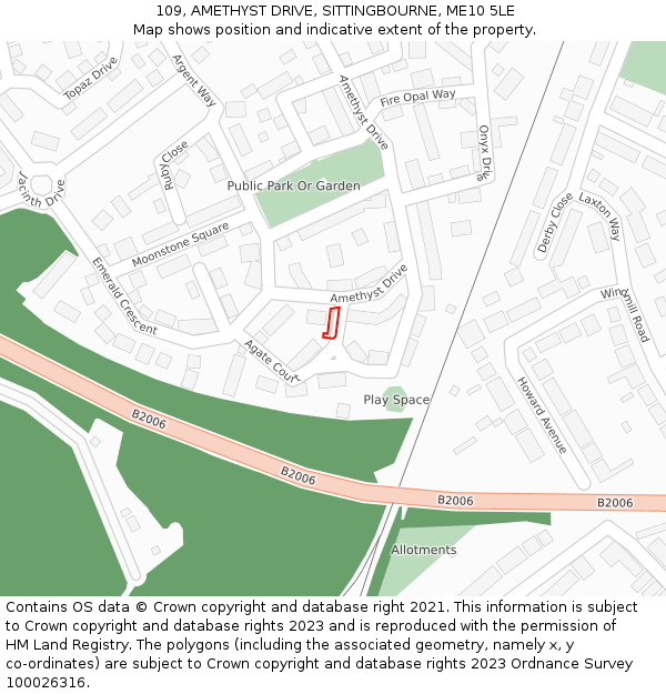 109, AMETHYST DRIVE, SITTINGBOURNE, ME10 5LE: Location map and indicative extent of plot