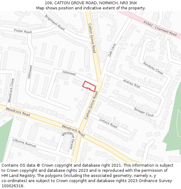 109, CATTON GROVE ROAD, NORWICH, NR3 3NX: Location map and indicative extent of plot