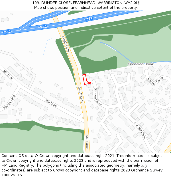 109, DUNDEE CLOSE, FEARNHEAD, WARRINGTON, WA2 0UJ: Location map and indicative extent of plot