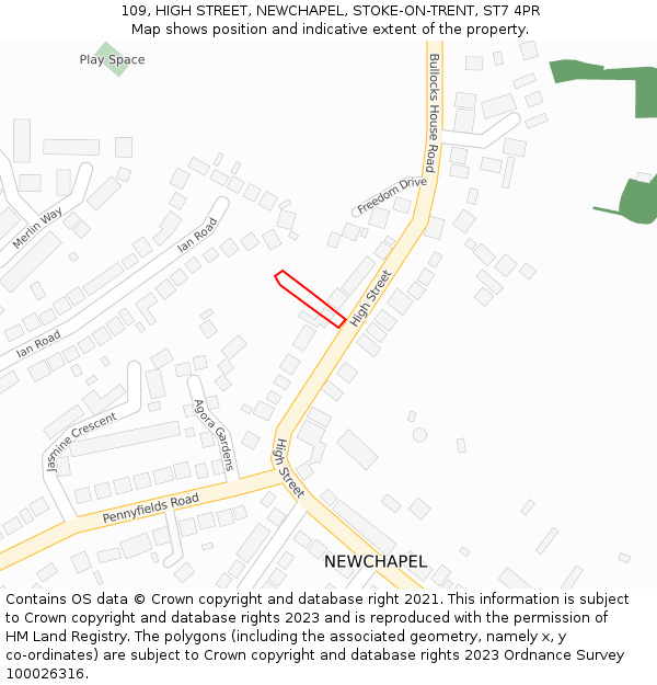 109, HIGH STREET, NEWCHAPEL, STOKE-ON-TRENT, ST7 4PR: Location map and indicative extent of plot