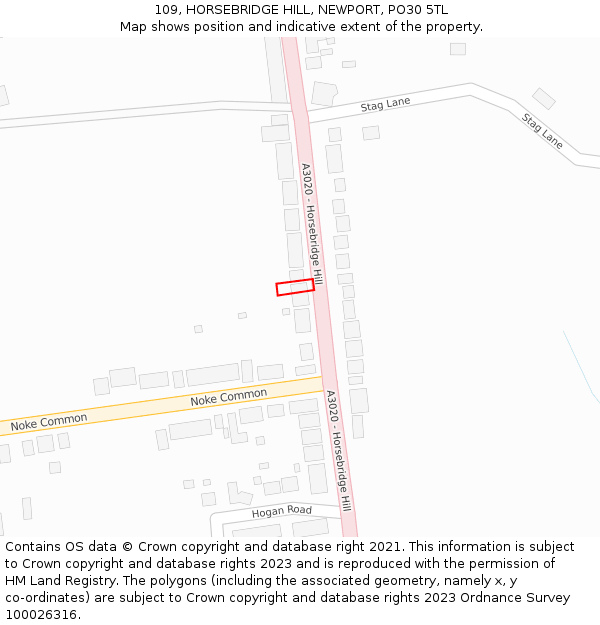 109, HORSEBRIDGE HILL, NEWPORT, PO30 5TL: Location map and indicative extent of plot